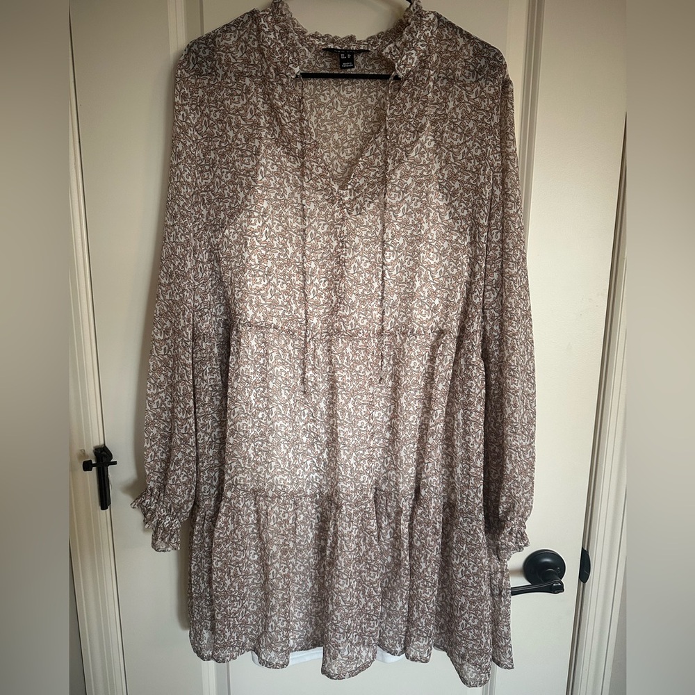 New Look Cream and Light Brown Floral Tiered Dress
